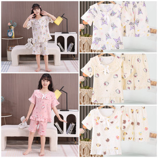 Delightful Child Short Sleeve home wear Girls โพลีเอสเตอร ์ Square Collar ชุดนอนสําหรับ 4 - 5 ปี