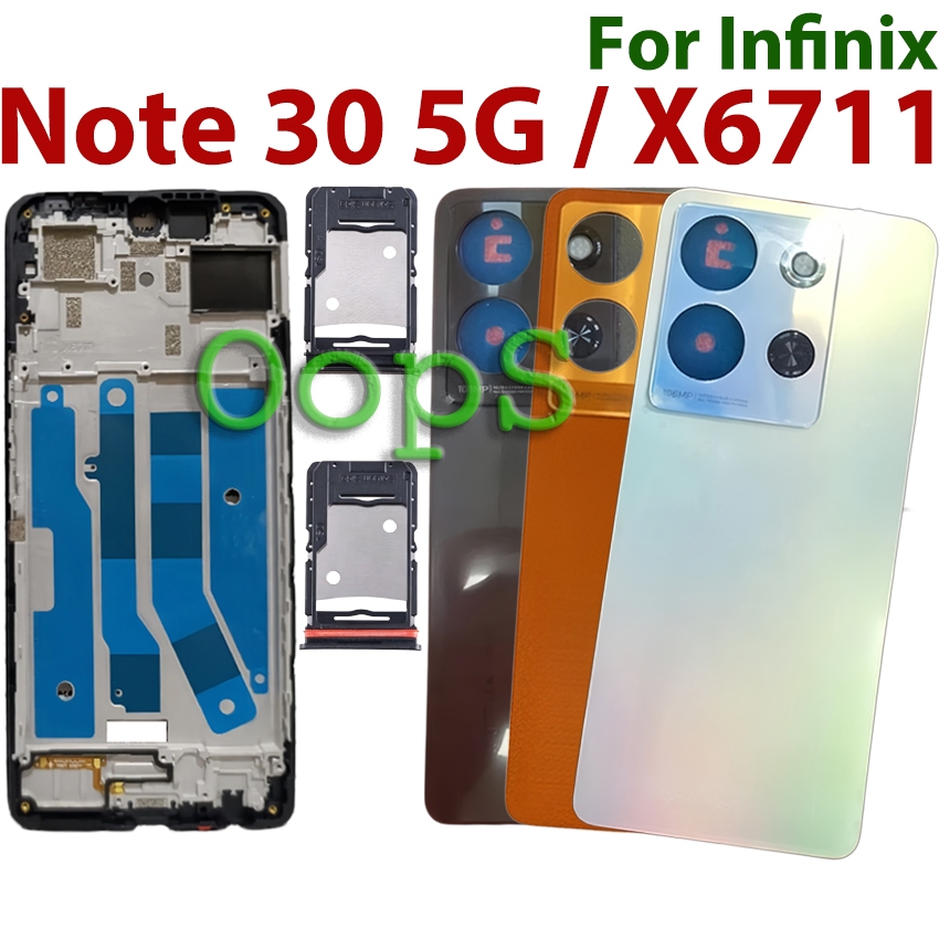 ฝาหลังแบตเตอรี่สําหรับ Infinix Note 30 5G X6711 ด้านหลังด้านหลังกรอบกระจกประตูกรณี + เลนส์กล้องแก้ว + กรอบ LCD ด้านหน้า + ถาดซิม
