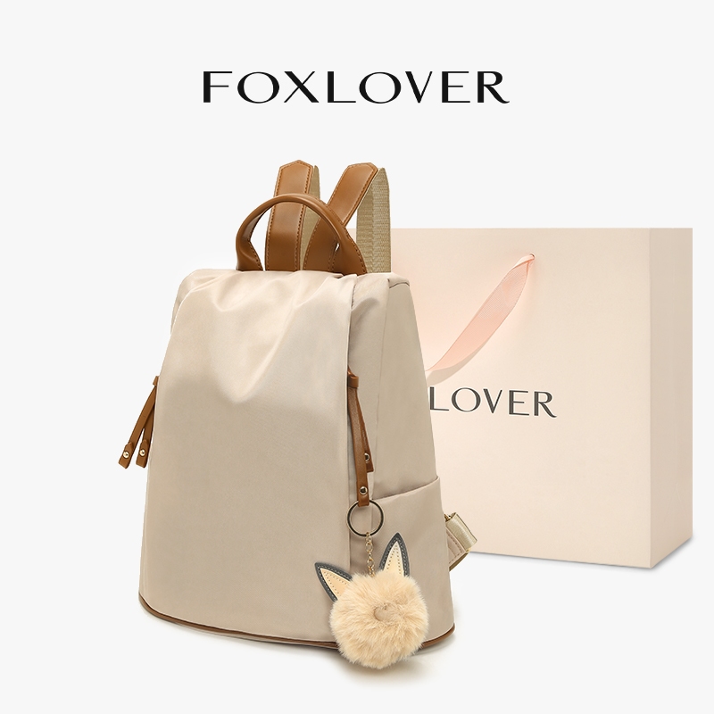 FOXLOVER กระเป๋าเป้สะพายหลัง ดีไซน์ทันสมัย เรียบง่าย น้ําหนักเบา เหมาะสําหรับการเดินทาง สีดํา/แอปริคอท