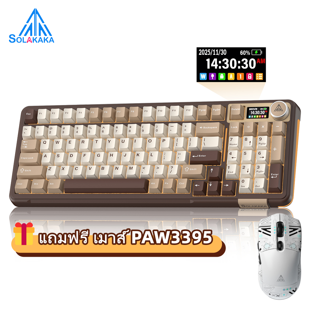 SOLAKAKA A99PRO คีย์บอร์ดแบบกลไก 97 คีย์บลูทูธ/2.4G/หน้าจอ LCD แบบมีสาย RGB 8000mAh คีย์บอร์ดไร้สายสําหรับเล่นเกมสํานักงาน