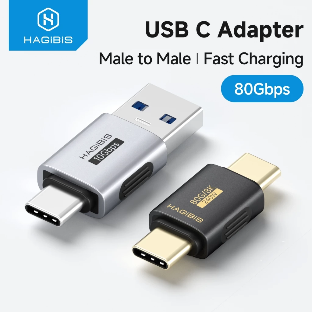 Hagibis อะแดปเตอร์ USB C USB A ถึง USB C ชายกับชาย Conventer ชาร์จสําหรับ iPhone17 Pro แล็ปท็อป SSD Power Bank หูฟัง
