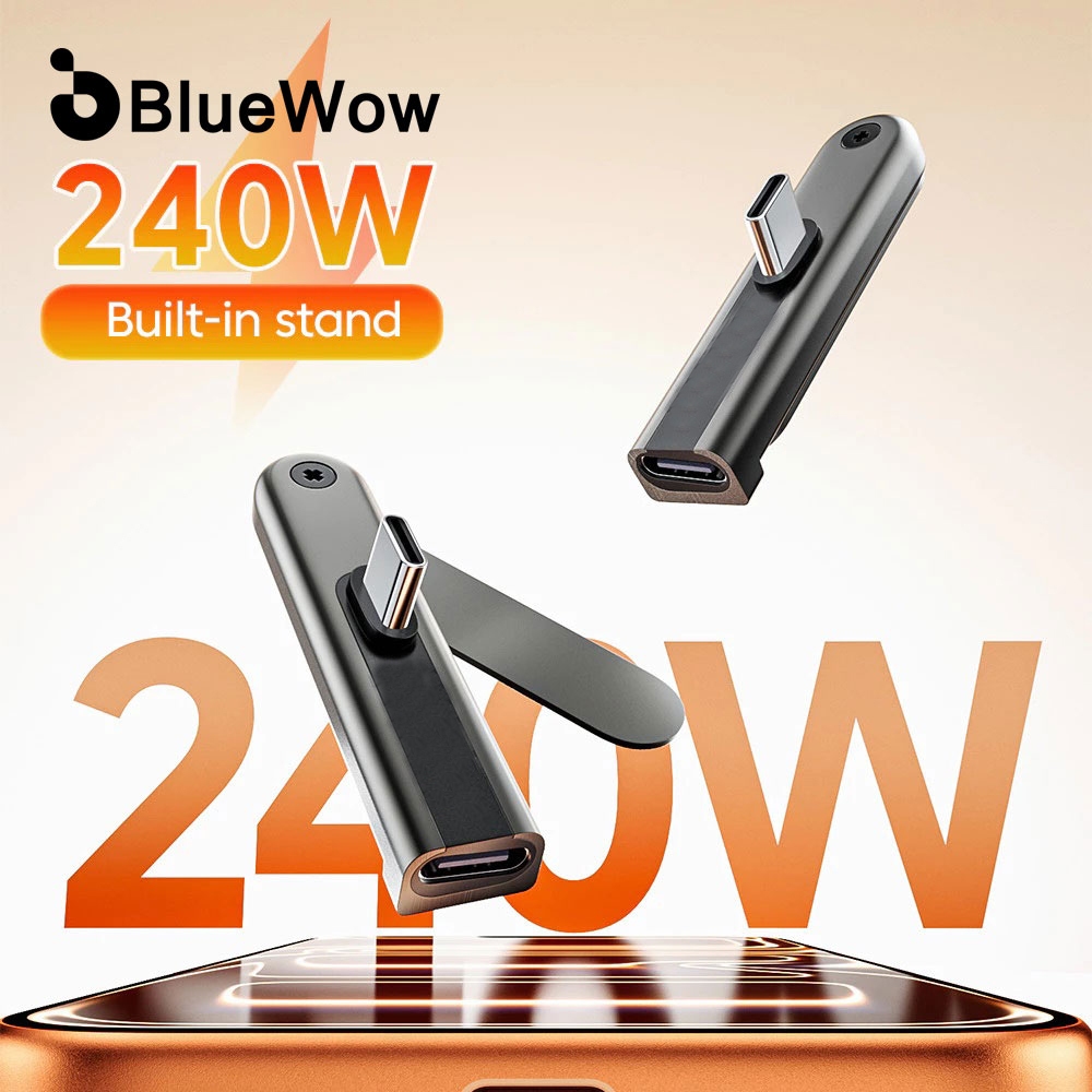 BlueWow 240W ข้อศอก Type C อะแดปเตอร์ USB C หญิงประเภท C ชายอะแดปเตอร์ Fast Charging Data Transfer Converter พร้อมวงเล็บ