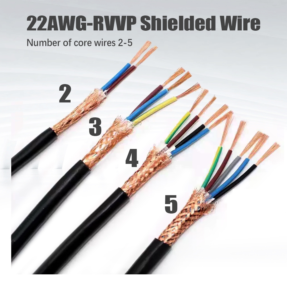 22AWG 20AWG 18AWG 17AWG 16AWG RVVP สายป้องกัน 0.3mm2 0.5mm2 0.75mm2 1mm2 1.5mm2 80% ทองแดงลวดตาข่าย 
