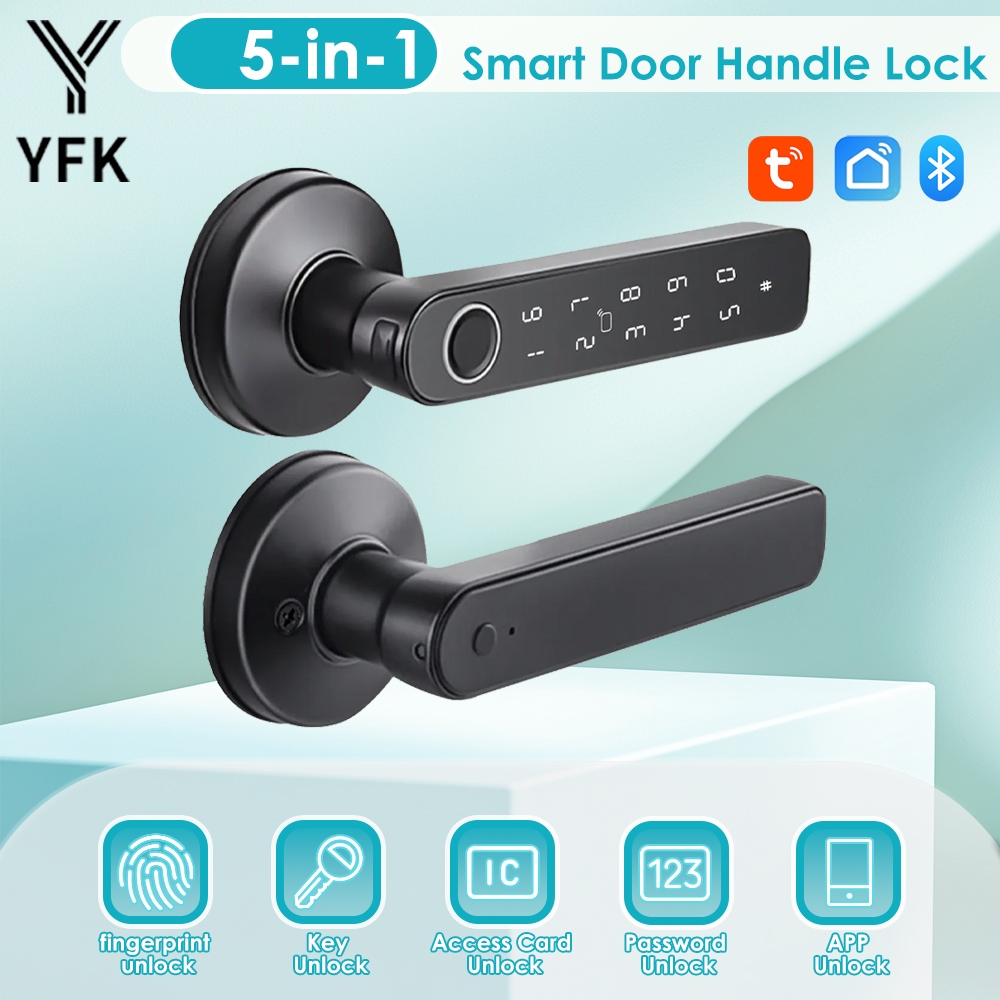 Tuya ล็อคประตูลายนิ้วมือดิจิตอลห้าในหนึ่งเดียวพร้อมรหัสผ่าน/กุญแจ/ชีวิตอัจฉริยะ/ปลดล็อคการ์ด/Tuya APP ปลดล็อคระยะไกลในห้องนอน