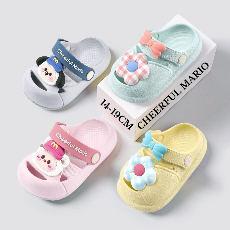 Cheerful Mario 14-19ซม DIY 9สี ลองเท้าเด็ก ดอกไม้&เค้ก&สัตว์ รองเท้ารัดส้นเด็กเล็ก ฤดูร้อน ชายหาด รองเท้าแตะหัดเดิน แตะสำหรับชายและหญิง