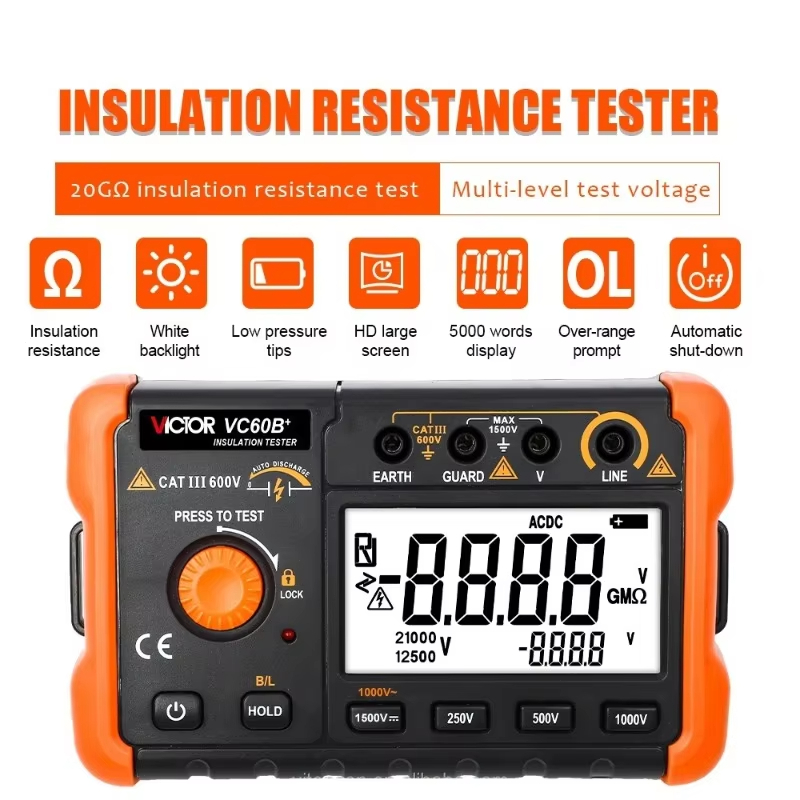 VICTOR VC60B + 5000 หลักจอแสดงผล LCD รุ่นใหม่ 250V 500V 1000V ดิจิตอลฉนวนกันความร้อนความต้านทานเครื่