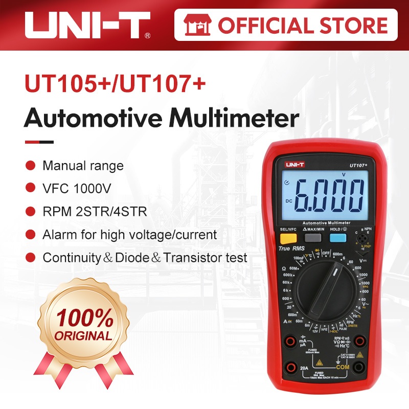 Uni-t มัลติมิเตอร์ดิจิทัล UT105+ UT107+ AC DC เครื่องทดสอบกระแสไฟฟ้า โวลต์มิเตอร์ คาปาซิมิเตอร์ ความถี่ มิเตอร์ ทดสอบอุณหภูมิ