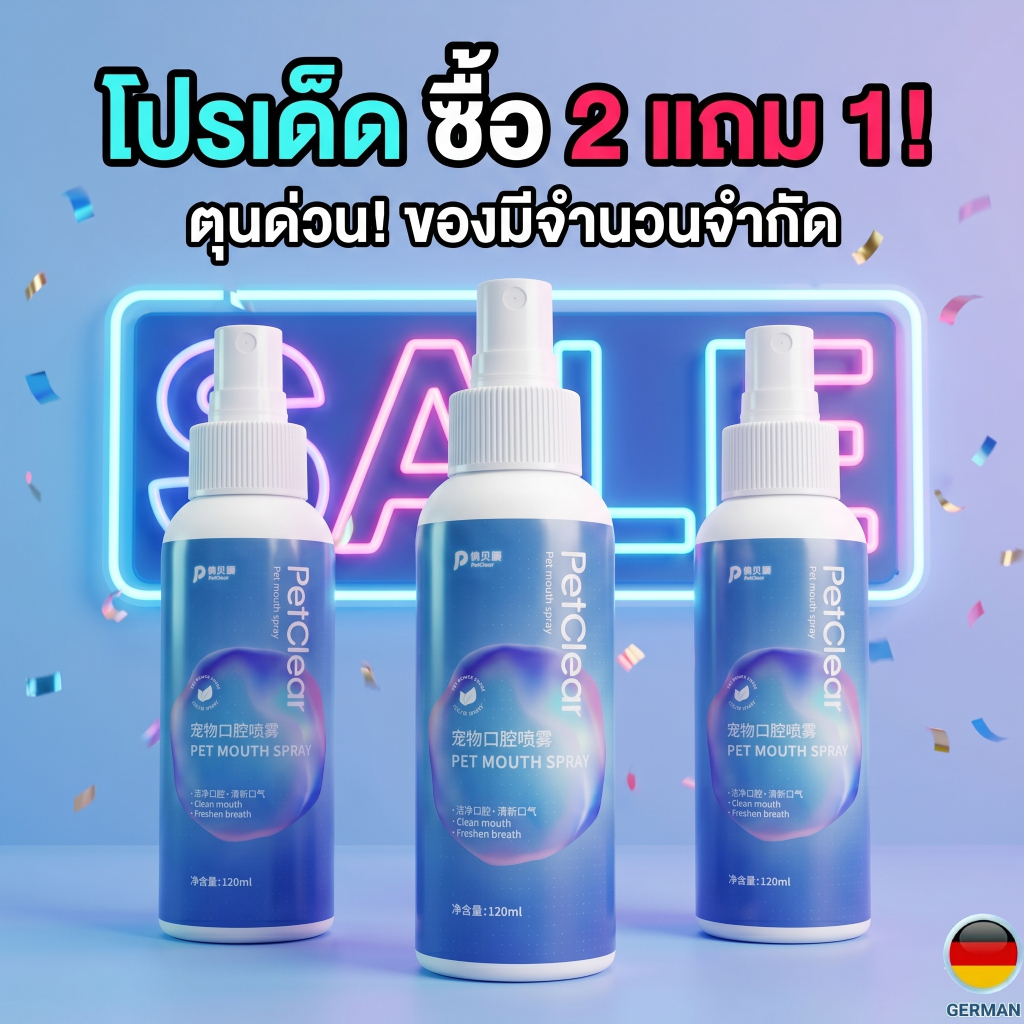 สเปรย์ฉีดปากแมว หมา PetClear ช่วยให้ลมหายใจหอมสดชื่น สูตรสมุนไพร 120ml