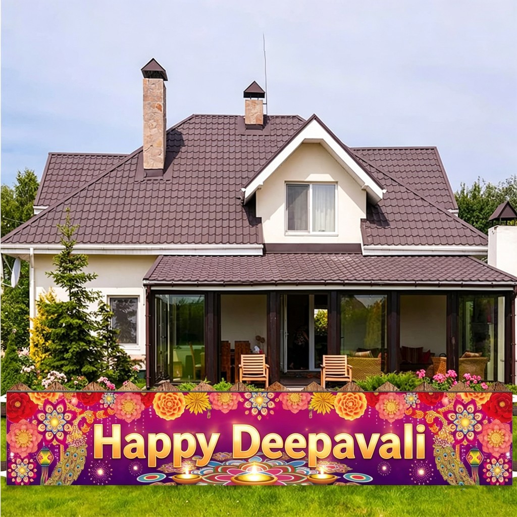 Happy Diwali Yard Banner,ยาวพิเศษอินเดียDeepavali Rangoliรั้วป้าย 200x45 ซม.,โพลีเอสเตอร์ทนทานเทศกาล