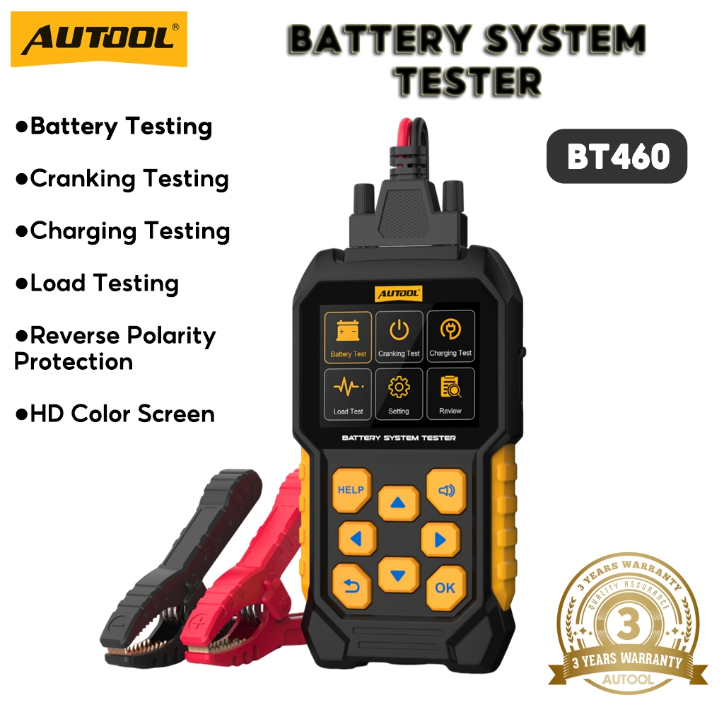 AUTOOL BT460 12V 24V รองรับไทยเครื่องวิเคราะห์แบตเตอรี่รถยนต์สำหรับรถบรรทุกหนักจอแสดงผลสีสันสดใส TFT