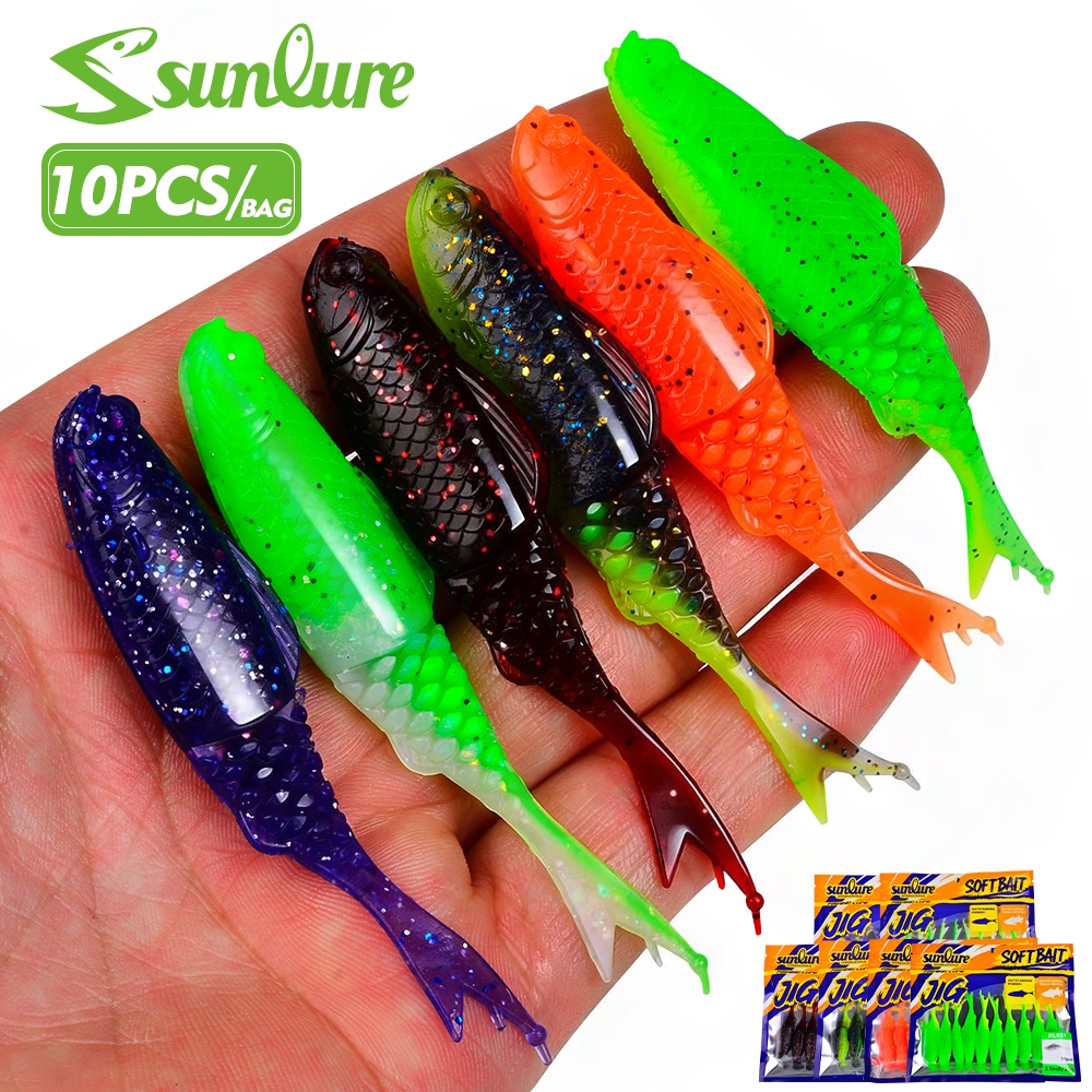 Sunlure 10 PCS ล่อปลา 3.1 นิ้ว สำหรับน้ำลึก พลาสติกอ่อน ใช้งานได้หลายแบบ เช่น weedless texas rig tackle