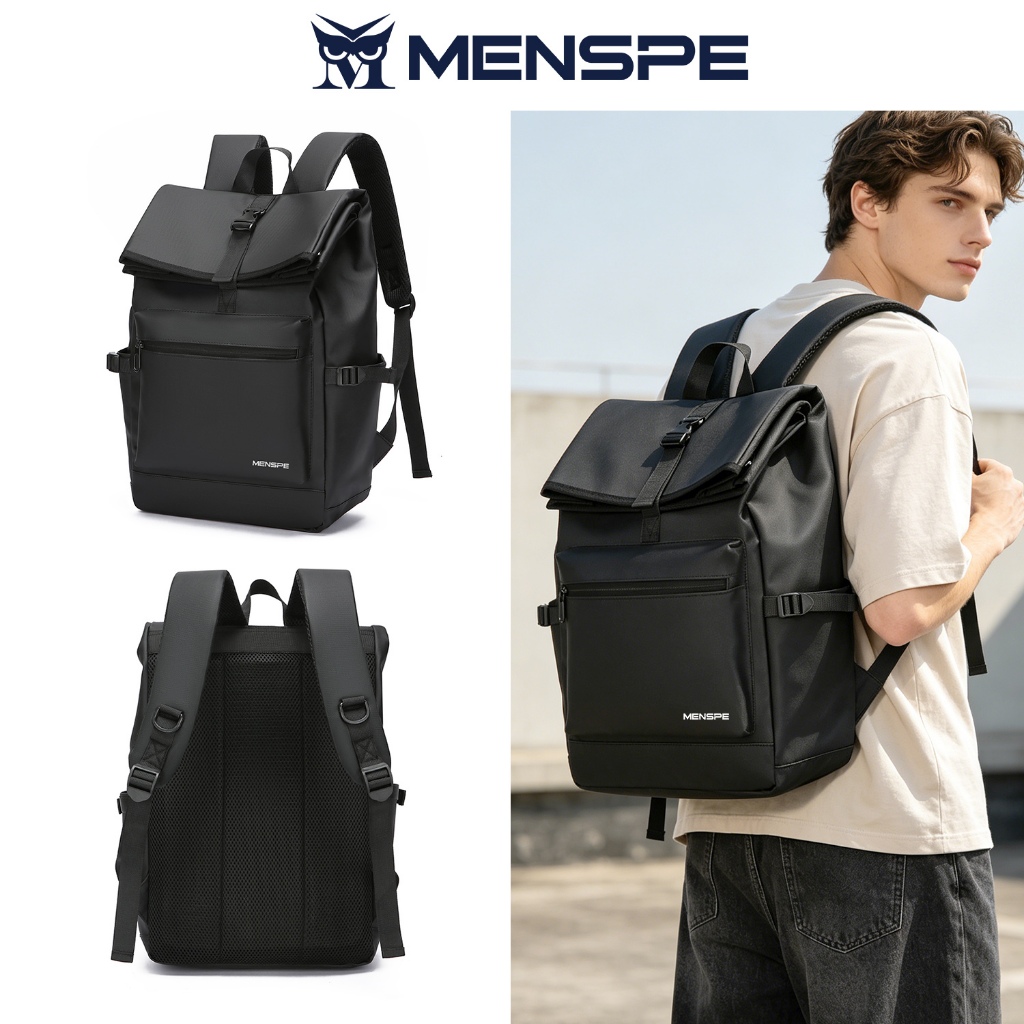 MENSPE แฟชั่นกระเป๋าเป้สะพายหลัง Unisex Textured หนังฟิล์มกระเป๋าขนาดใหญ่ความจุกระเป๋าคอมพิวเตอร์มัลติฟังก์ชั่นกระเป๋าเดินทางกระเป๋าเป้สะพายหลังกระเป๋านักเรียนสําหรับ Commuting ว่ายน้ํา Beach Outd