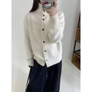 🌟เสื้อคาร์ดิแกนคอสูง ไหมพรม ทรงหลวม มีปุ่มกด สีสด สไตล์เกาหลี ทรงหลวม สำหรับฤดูใบไม้ร่วง ผ้ายืดนุ่ม ใส่สบาย ทุกสี มีในสต็อก