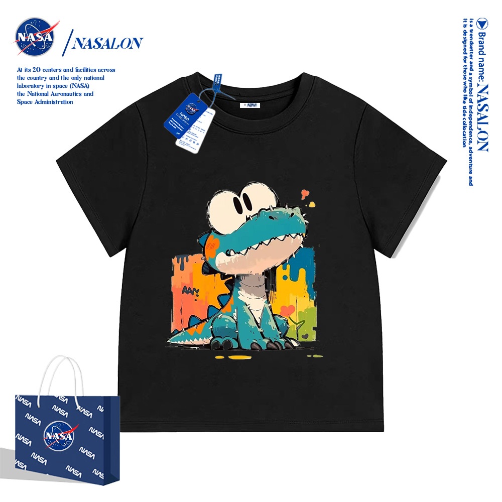 【จัดส่งตลอด 24 ชั่วโมง】NASA เสื้อยืดเด็กแขนสั้น ลายการ์ตูนไดโนเสาร์ เสื้อเด็กผู้ชาย ผ้าฝ้าย 100% สำหรับเด็กอายุ 1-12 ปี
