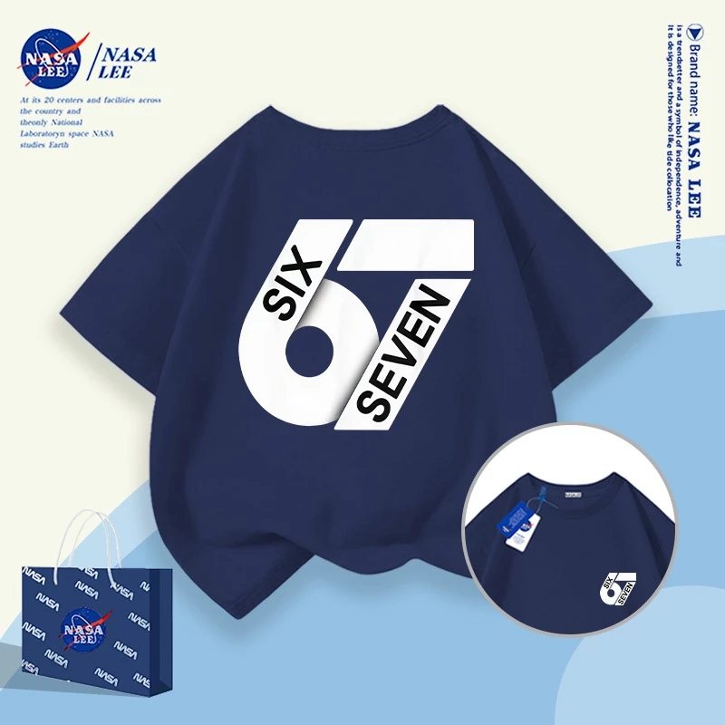 [จัดส่งในพื้นที่] นาซ่า เสื้อผ้าเด็กสร้างสรรค์ 67 อินเทรนด์พิมพ์แขนสั้นชายหญิงฤดูร้อนหลวมทุกการแข่งขันเสื้อยืดขนาดกลางขนาดใหญ่เด็กเสื้อลําล