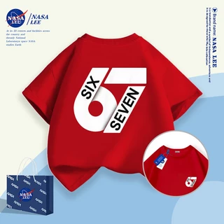 [จัดส่งในพื้นที่] นาซ่า เสื้อผ้าเด็กสร้างสรรค์ 67 อินเทรนด์พิมพ์แขนสั้นชายหญิงฤดูร้อนหลวมทุกการแข่งขันเสื้อยืดขนาดกลางขนาดใหญ่เด็กเสื้อลําล