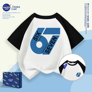 [จัดส่งในพื้นที่] นาซ่า เสื้อผ้าเด็กสร้างสรรค์ 67 อินเทรนด์พิมพ์แขนสั้นชายหญิงฤดูร้อนหลวมทุกการแข่งขันเสื้อยืดขนาดกลางขนาดใหญ่เด็กเสื้อลําล