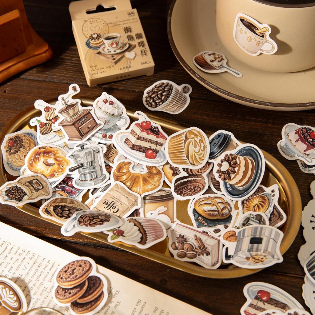50 ชิ้นขนาดเล็กสติกเกอร์แล็ปท็อปกล่อง DIY ตกแต่ง Bake Coffee Theme สติกเกอร์สําหรับแล็ปท็อป Planners สมุดภาพกระเป๋าเดินทางไดอารี่โน้ตบุ๊คอัลบั้ม