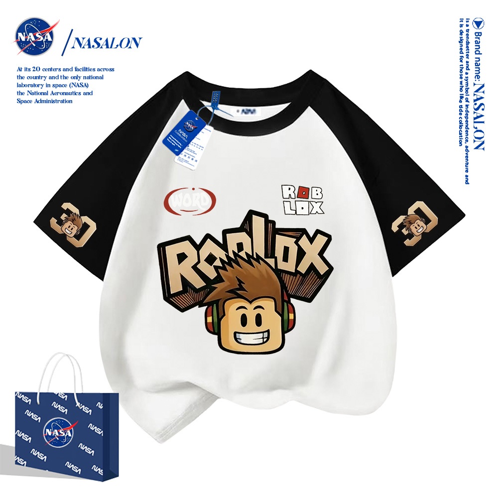 NASA เสื้อยืดเด็กแขนสั้น Roblox เสื้อเด็กผู้ชาย ผ้าฝ้าย 100% ระบายอากาศดี สำหรับเด็กอายุ 1-12 ปี