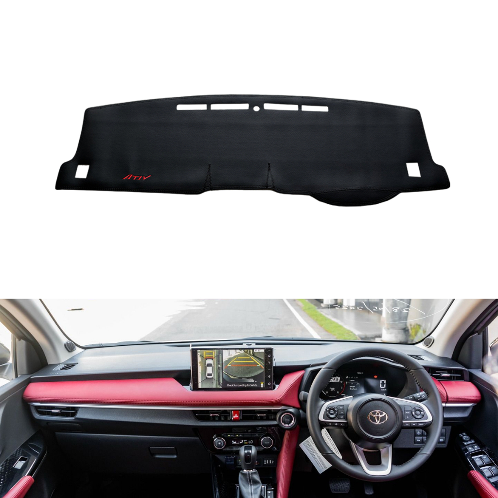 เหมาะสำหรับ Toyota Yaris Ativ ปี 2023–2026 (เบนซิน/ไฮบริด) แผ่นบังแดดตรงคอนโซลกลาง สำหรับแผงหน้าปัด ผลิตจากหนังคุณภาพสูง ดีไซน์ทันสมัย ​​และทนทาน