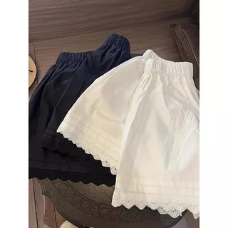 NZN ผู้หญิงกางเกงขาสั้นลูกไม้สีขาวฤดูร้อนบางสไตล์หลวมสไตล์หลวมขนาดเล็ก ก-เส้น กางเกงขากว้างลําลอง