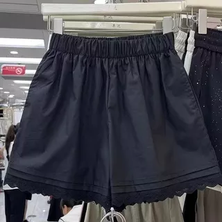 NZN ผู้หญิงกางเกงขาสั้นลูกไม้สีขาวฤดูร้อนบางสไตล์หลวมสไตล์หลวมขนาดเล็ก ก-เส้น กางเกงขากว้างลําลอง