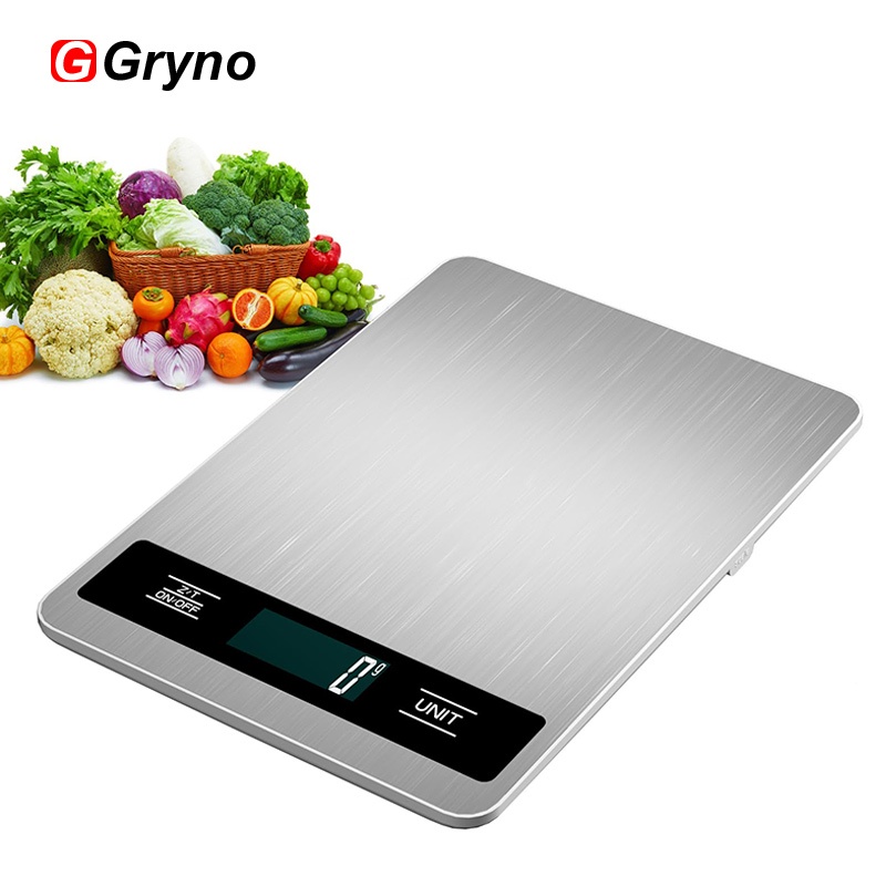 Gryno Digital Kitchen Scale เครื่องชั่งอาหาร 10 กก./1g แบตเตอรี่ 6 หน่วย Tare Function & จอแสดงผล LCD สแตนเลสน้ําหนักกรัมและออนซ์สําหรับเบเกอรี่, ทําอาหารและอาหาร Prep