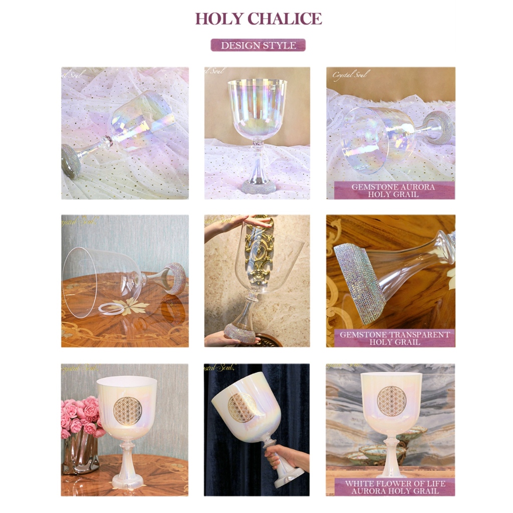 Crystal Soul Crystal Holy Grail ชามร้องเพลง 432hz ความถี่คอสมิก 99.99% ควอตซ์ธรรมชาติสําหรับสมาธิโยค