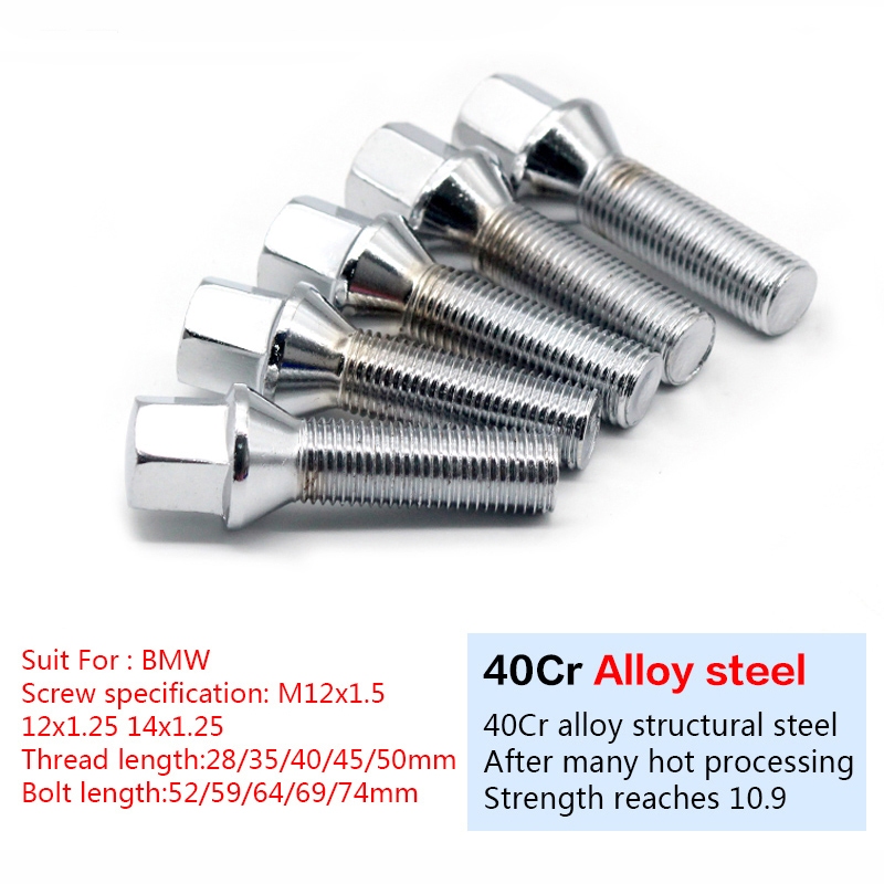5 ชิ้นรถโลหะผสมล้อถั่วสลักเกลียวสกรู E90/92/93 E46 3 5 6 7series ยาว 28/35/40/45/50 มม.M12x1.5 12x1.25 14x1.25