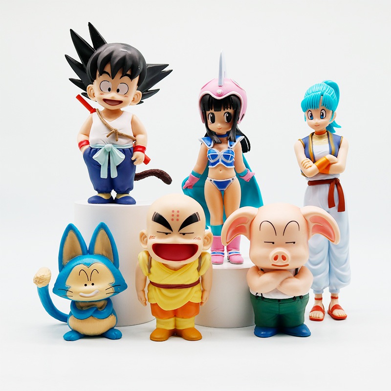 6 ชิ้น/เซ็ตอะนิเมะ Dragon Ball Z รุ่น Q รูป Son Goku Krillin Chi-Chi Bulma Puar Oolong PVC Action รุ่นเดสก์ท็อปคอลเลกชันตกแต่งตุ๊กตาของเล่น