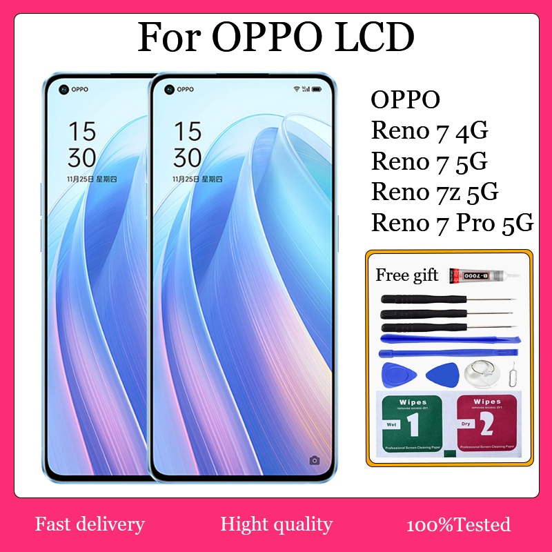 Original AMOLED สําหรับ OPPO Reno 7 4G 5G 7Z 7 Pro จอแสดงผล LCD หน้าจอสัมผัสเปลี่ยน