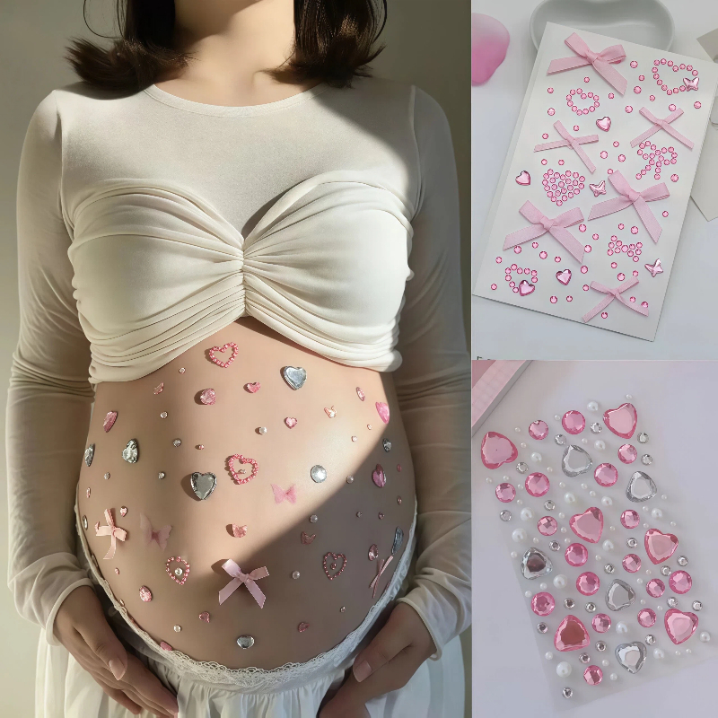 2 ชิ้นคลอดบุตรภาพ Belly สติกเกอร์เพชร Self-Adhesive ไม่มีกาวหญิงตั้งครรภ์ Belly Art Photo Prop สําหรับ