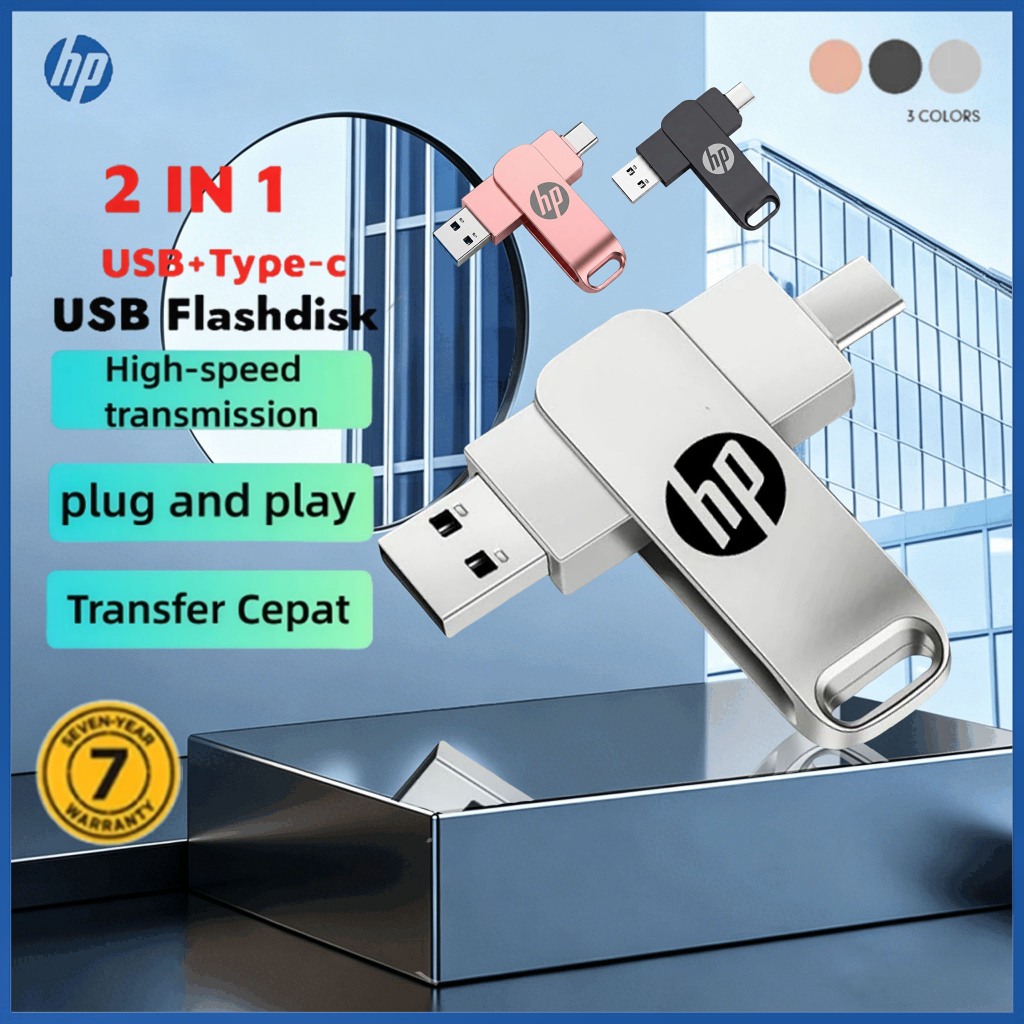 【รับประกัน 7 ปี】Hp แฟลชไดรฟ์ Type-C 2-in-1 OTG USB 3.2 ความเร็วสูง TB/2TB ทนน้ำ โลหะi/o/s flashdisk Pendrive สําหรับ iPhone อุปกรณ์จัดเก็บข้อมูลภายนอก flashdrive