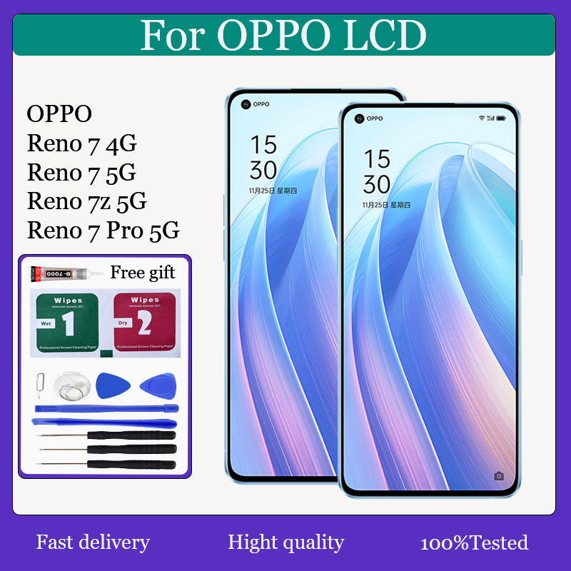 Original AMOLED สําหรับ OPPO Reno 7 4G 5G 7Z 7 Pro จอแสดงผล LCD หน้าจอสัมผัสเปลี่ยน