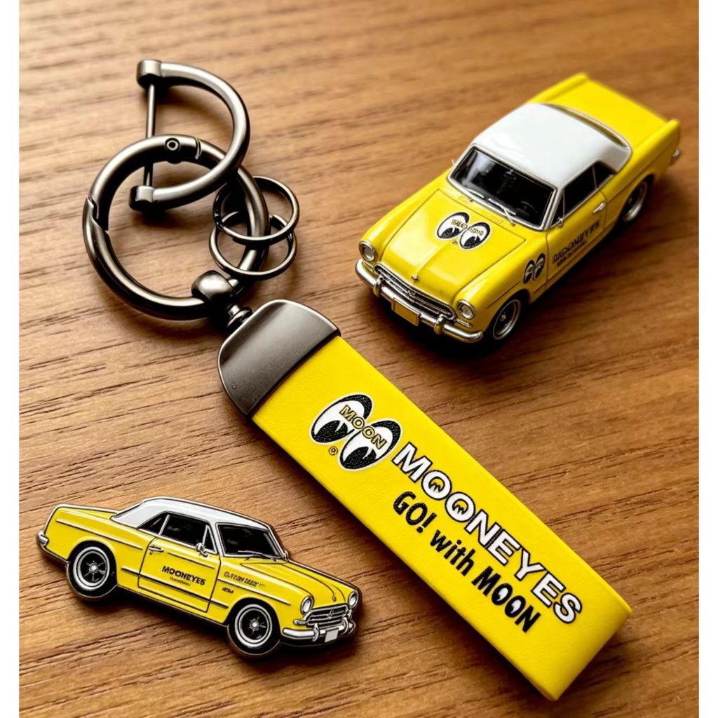 Go With Moon Keyring Tags สีเหลือง Mooneyes พวงกุญแจหนัง Auto Key อุปกรณ์เสริมอัตโนมัติ