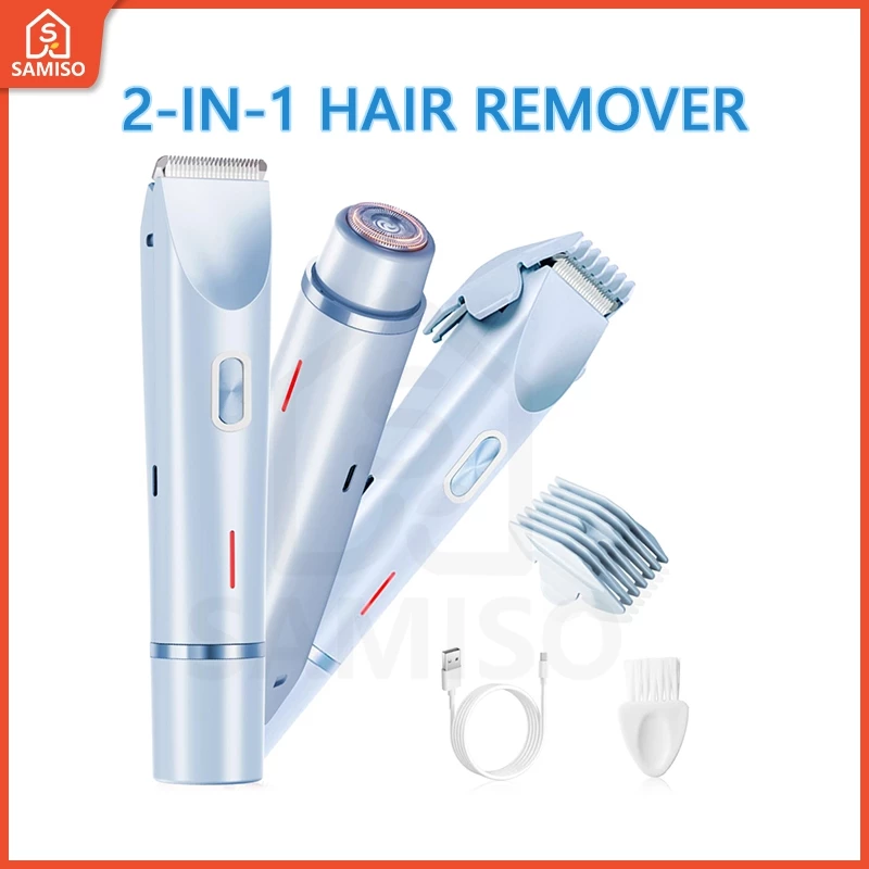 2-in-1 บิกินี่ไฟฟ้า Trimmer สําหรับผู้หญิงผู้ชายไม่เจ็บปวดผม Clipper เครื่องโกนหนวดสําหรับ Pubic Intimate Area Body ขา Underarm Face ใบมีดเซรามิคกันน้ําเปียกแห้งแบบชาร์จไฟได้ Grooming Kit