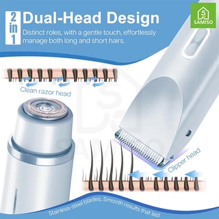 2-in-1 บิกินี่ไฟฟ้า Trimmer สําหรับผู้หญิงผู้ชายไม่เจ็บปวดผม Clipper เครื่องโกนหนวดสําหรับ Pubic Intimate Area Body ขา Underarm Face ใบมีดเซรามิคกันน้ําเปียกแห้งแบบชาร์จไฟได้ Grooming Kit