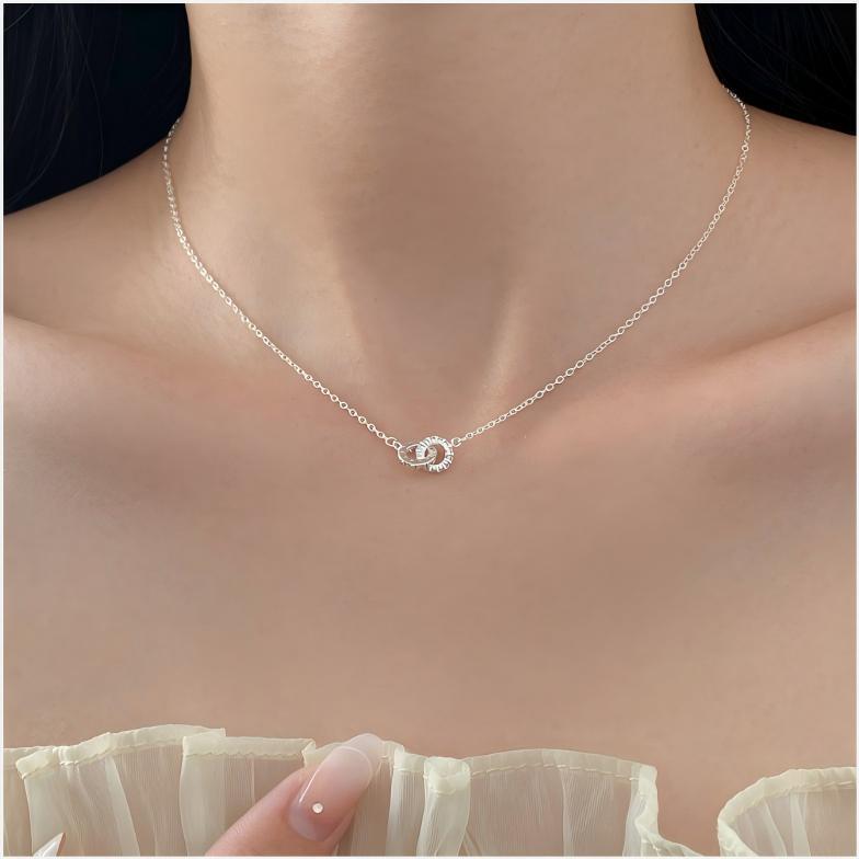 Venorix สร้อยคอเงิน925แท้ดีไซน์ห่วงต่อห่วง ชุบ18Kทองคำ สายโซ่เรียบหรู เกาหลี สีทอง/เงิน