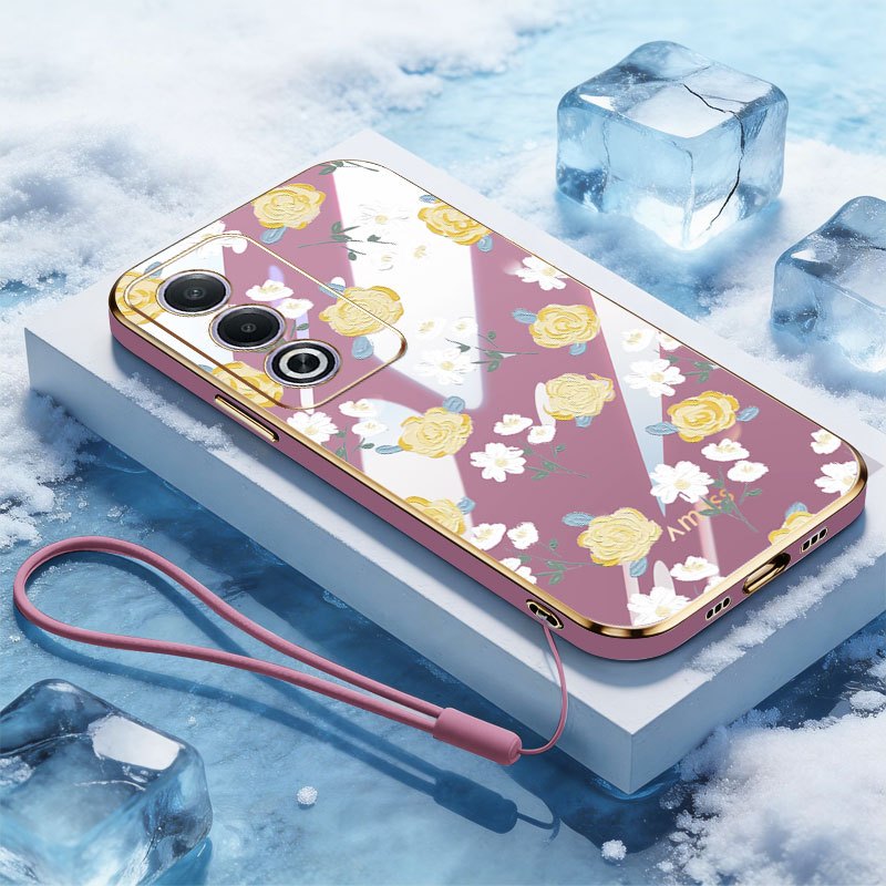YBDสําหรับOPPO A3 Pro Reno 11 Reno 12 Pro 4G 5G INSสไตล์Full Screen Chrysanthemumพร้อมเชือกเส้นเล็ก