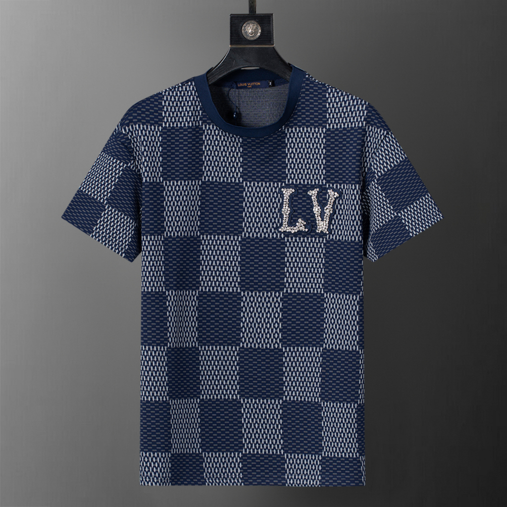 New_LV เสื้อยืดผ้าฝ้ายลูกเรือสำหรับผู้ชาย ไซส์ S-XXXL