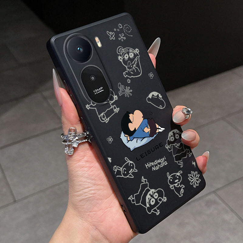 Xiaomi Redmi A7 Pro Case Glossy Leisure Crayon Shin-chan Casing Square Edges Liquid Silicon Case Cov