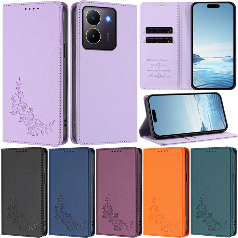 หรูหราปลอกสําหรับVivo Y78 Plus Y76 Y56 Y27 5G Y20 Y02 4G Y27S 4G Y76s Y27 4G Y52 5Gดอกไม้รูปแบบกระเป