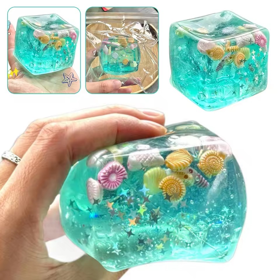 Blue Ocean Cube ความเครียดลูก Squishy ของเล่นบีบ Maltose Cube ช้า Rise Sensory Anti-stress แฟนของขวัญ