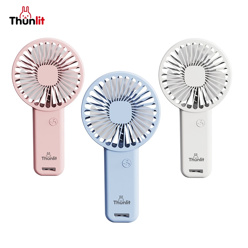 Thunlit พัดลมพกพากลางแจ้ง Mini USB ชาร์จพัดลมมือถือปิดเสียงพร้อมที่วางโทรศัพท์มือถือ