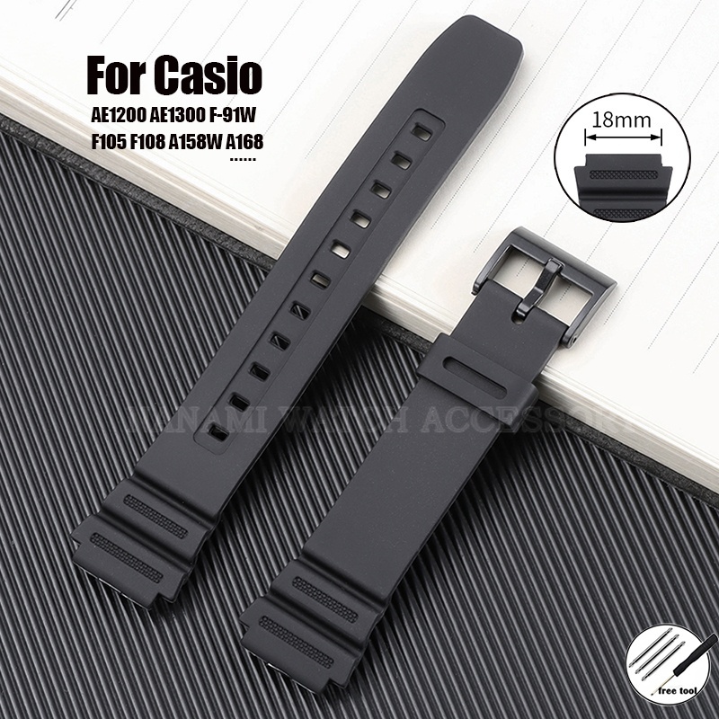 18 มม.นูนเรซิ่นซิลิโคนนาฬิกาสําหรับ Casio F-91W F105 F108 A158W A168 AE1200 AE1300 ยางกีฬาเปลี่ยนนาฬิกาดิจิตอลผู้ชายผู้หญิงสร้อยข้อมือ Wristbelt