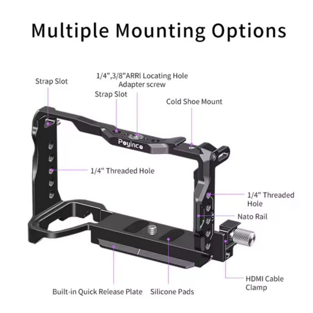 กรงกล้องสําหรับ Sony A6700 อลูมิเนียมอัลลอยด์ Video Rig พร้อมรองเท้าเย็น Mount Multi-Functional กรอบ