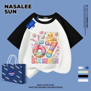 【จัดส่งจากกรุงเทพฯ】เสื้อทีเชิ้ตเด็ก NASA ลายโดนัทและอาหาร ดีไซน์เลข 67 สุดเก๋ คุณภาพสูง ผ้าฝ้าย ระบายอากาศดี สบายใส่ ถูกใจสายถ่ายรูป ขึ้นกล้องแน่นอน เหมาะสำหรับทุกวัย
