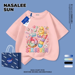【จัดส่งจากกรุงเทพฯ】เสื้อทีเชิ้ตเด็ก NASA ลายโดนัทและอาหาร ดีไซน์เลข 67 สุดเก๋ คุณภาพสูง ผ้าฝ้าย ระบายอากาศดี สบายใส่ ถูกใจสายถ่ายรูป ขึ้นกล้องแน่นอน เหมาะสำหรับทุกวัย