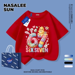 【จัดส่งจากกรุงเทพฯ】เสื้อทีเชิ้ตเด็ก NASA ลายโดนัทและอาหาร ดีไซน์เลข 67 สุดเก๋ คุณภาพสูง ผ้าฝ้าย ระบายอากาศดี สบายใส่ ถูกใจสายถ่ายรูป ขึ้นกล้องแน่นอน เหมาะสำหรับทุกวัย