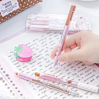สตรอเบอร์รี่ช็อกโกแลตเจลปากกา 4 ชิ้นน่ารักปากกา Ballpen ชุด 0.5 มิลลิเมตรแห้งเร็วหมึกสีดําปากกาหดสําหรับโรงเรียนเขียนเครื่องเขียน